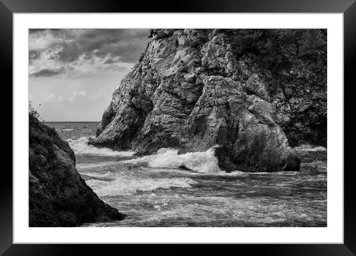 Adriatic Sea Coast In Black And White Framed Mounted Print by Artur Bogacki