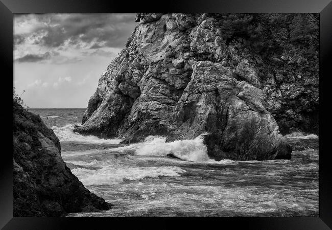 Adriatic Sea Coast In Black And White Framed Print by Artur Bogacki