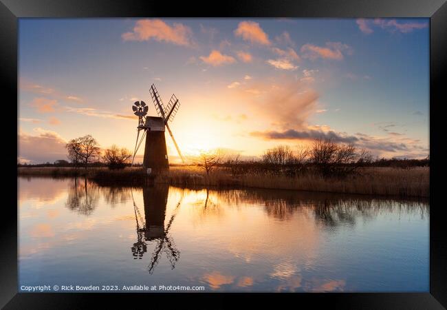 Norfolk Mill At Sunset Framed Print by Rick Bowden