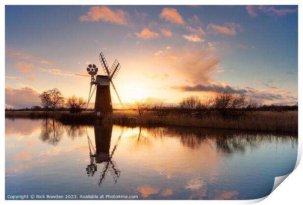 Norfolk Mill At Sunset Print by Rick Bowden