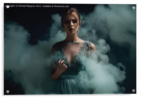 Gorgeous woman with an elegant dress and some smoke created with Acrylic by Michael Piepgras