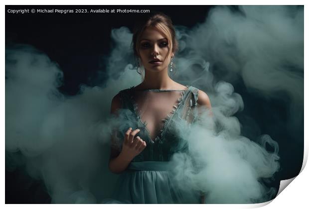 Gorgeous woman with an elegant dress and some smoke created with Print by Michael Piepgras