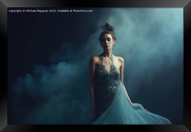 Gorgeous woman with an elegant dress and some smoke created with Framed Print by Michael Piepgras