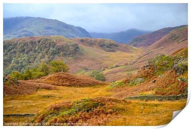 Cumbrian Fells in Autumn Print by Darrell Evans