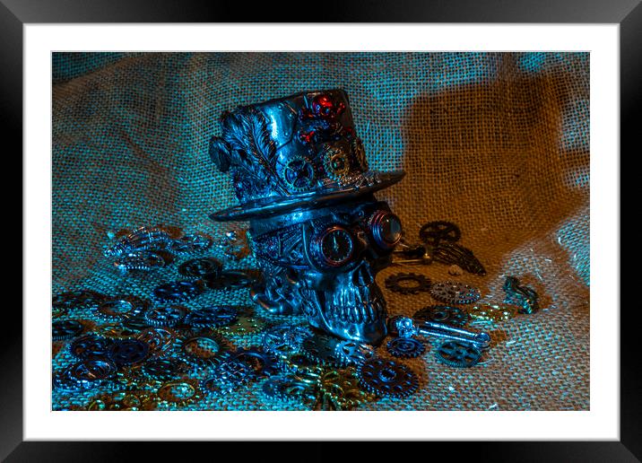 Retrofuturistic Steampunk Skull Framed Mounted Print by Steve Purnell