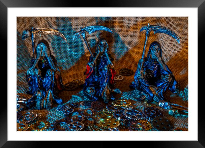 Three Wise Grim Reapers Framed Mounted Print by Steve Purnell