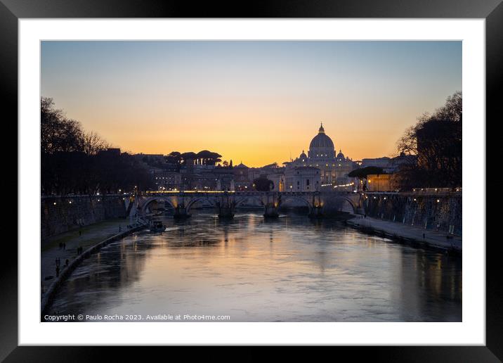 Sant Angelo bridge and St. Peter's cathedral in Rome, Italy Framed Mounted Print by Paulo Rocha