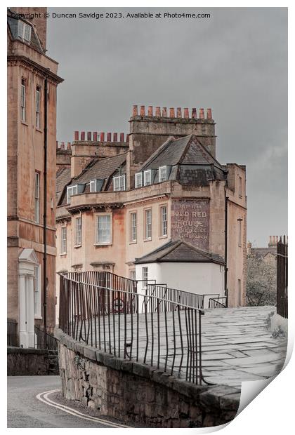 Julian Road Bath and the Old Red House sign  Print by Duncan Savidge