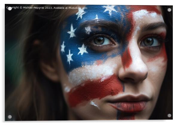 Independence day celebration close up of woman face painted with Acrylic by Michael Piepgras