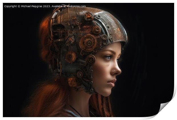 A female human cyborg portrait 1000 years in the future created  Print by Michael Piepgras