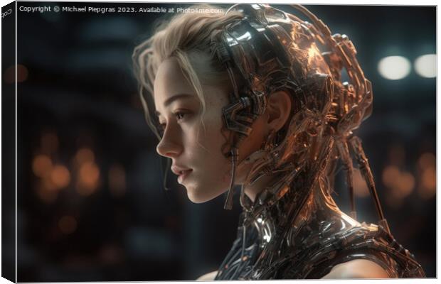 A female human cyborg portrait 1000 years in the future created  Canvas Print by Michael Piepgras