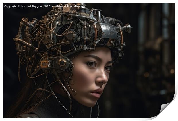A female human cyborg portrait 1000 years in the future created  Print by Michael Piepgras