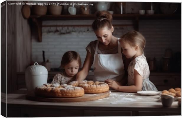 A mother baking with children in bright kitchen created with gen Canvas Print by Michael Piepgras
