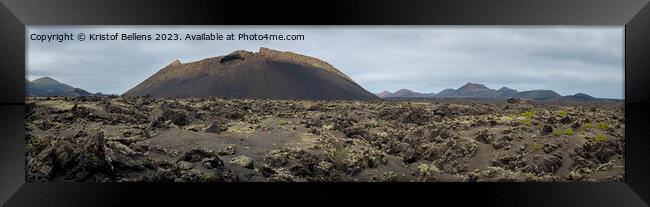 Sea of lava landscape on Lanzarote and Volcano El Cuervo Framed Print by Kristof Bellens