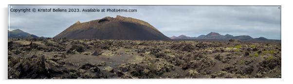 Sea of lava landscape on Lanzarote and Volcano El Cuervo Acrylic by Kristof Bellens
