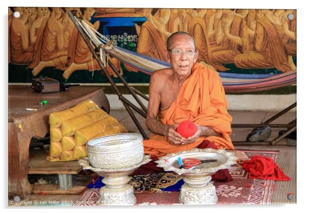 Monk in Cambodia Acrylic by Ian Miller