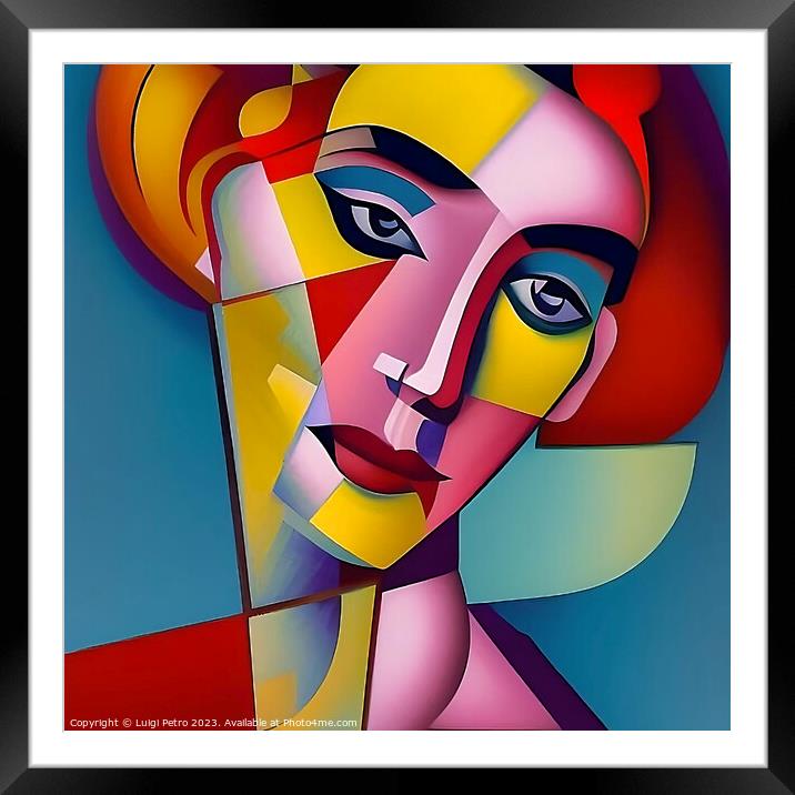 Cubist style portrait of a young woman. Framed Mounted Print by Luigi Petro