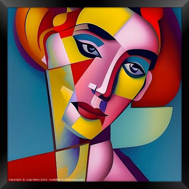 Cubist style portrait of a young woman. Framed Print by Luigi Petro