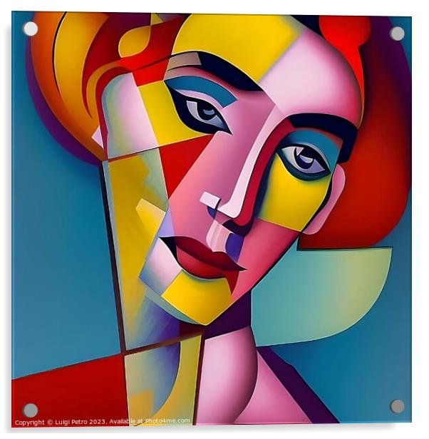 Cubist style portrait of a young woman. Acrylic by Luigi Petro