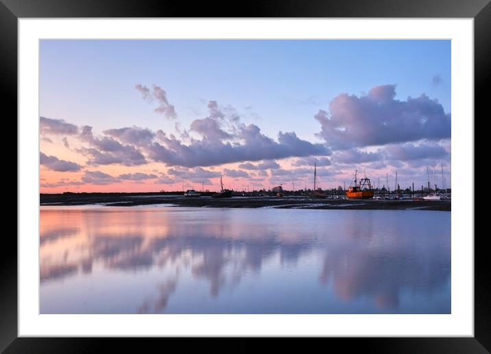 Pre sunrise colour over Brightlingsea moorings  Framed Mounted Print by Tony lopez
