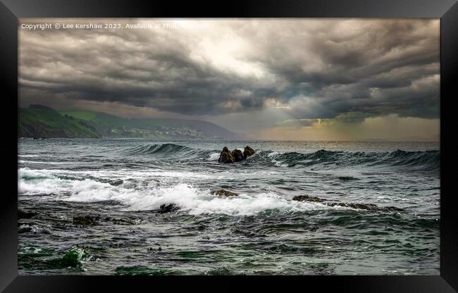 Eternal Battle: Waves Conquer Rock Framed Print by Lee Kershaw