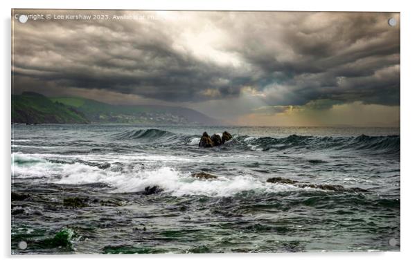 Eternal Battle: Waves Conquer Rock Acrylic by Lee Kershaw