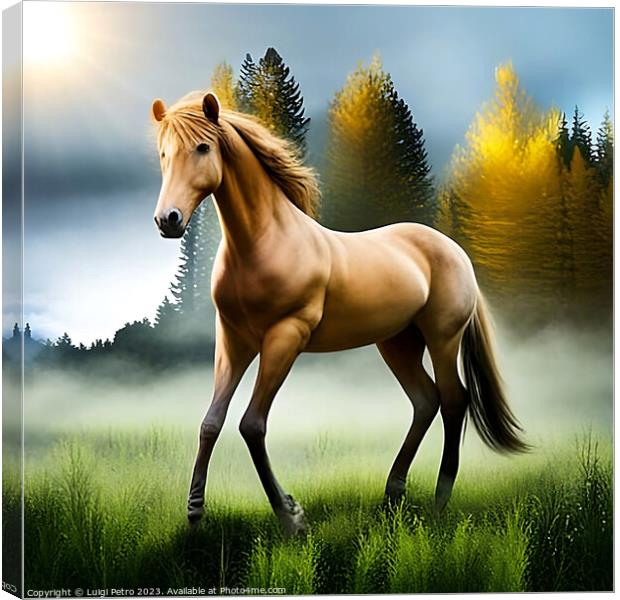 A horse galloping in a field. Canvas Print by Luigi Petro