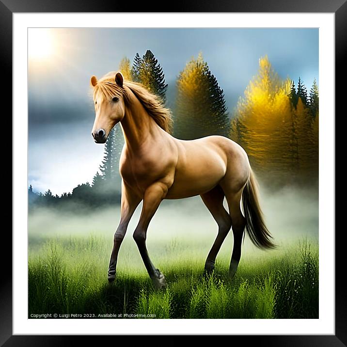 A horse galloping in a field. Framed Mounted Print by Luigi Petro