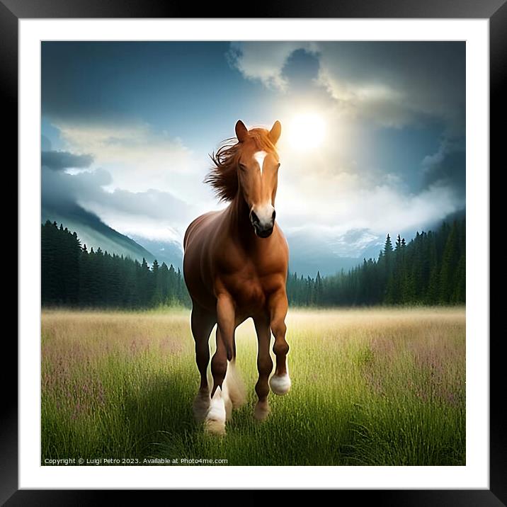 Majestic Horse Galloping Framed Mounted Print by Luigi Petro