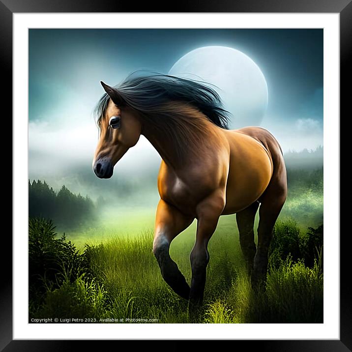 A horse standing in a field. Framed Mounted Print by Luigi Petro