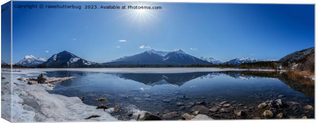 Icy Vermilion Lake Mountain Reflection Panorama Canvas Print by rawshutterbug 