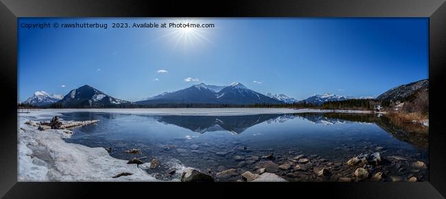 Icy Vermilion Lake Mountain Reflection Panorama Framed Print by rawshutterbug 