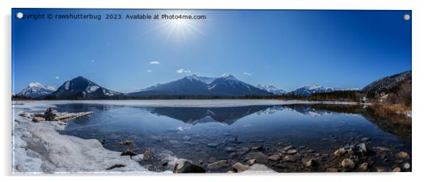 Icy Vermilion Lake Mountain Reflection Panorama Acrylic by rawshutterbug 