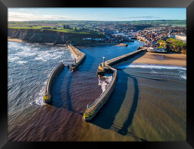 Whitby Harbour Entrance from Above Framed Print by Tim Hill