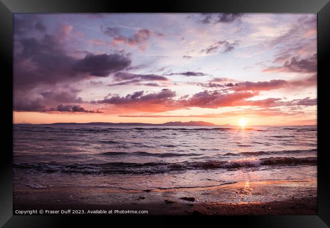 Sunset over Arran from Ayr Beach, Scotland Framed Print by Fraser Duff