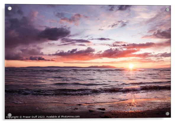 Sunset over Arran from Ayr Beach, Scotland Acrylic by Fraser Duff