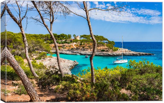 Bay with boats yacht at beautiful seaside on Majorca Spain, Balearic Islands Canvas Print by Alex Winter