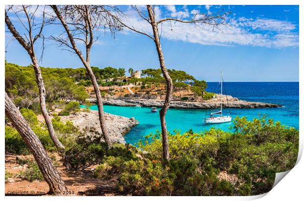 Bay with boats yacht at beautiful seaside on Majorca Spain, Balearic Islands Print by Alex Winter