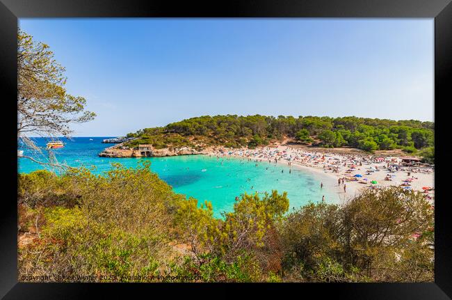 Bay of S'Amarador beach at Mondrago Park, beautiful coast on Mallorca island, Spain Framed Print by Alex Winter