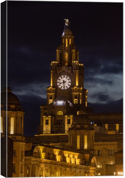 Liverpool Liver Birds at night. Canvas Print by Liam Neon