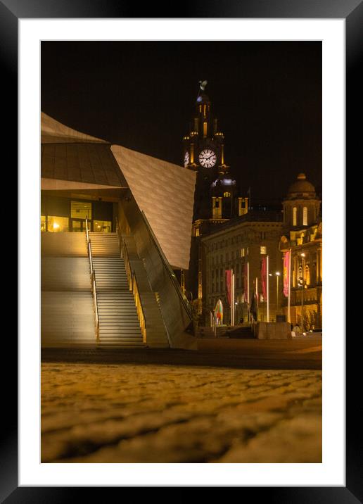 Liverpool at Night Framed Mounted Print by Liam Neon