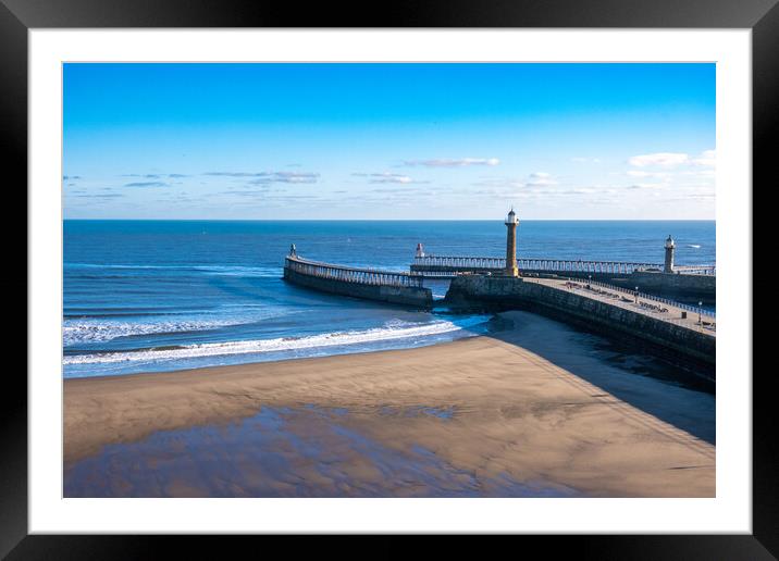 Whitby Piers Framed Mounted Print by Steve Smith