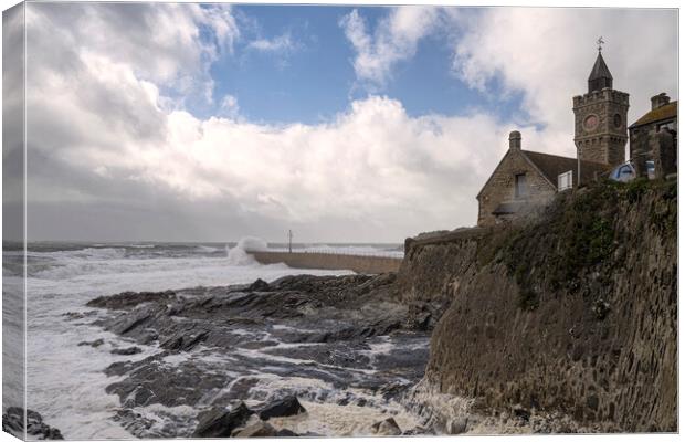 storm Porthleven Canvas Print by kathy white