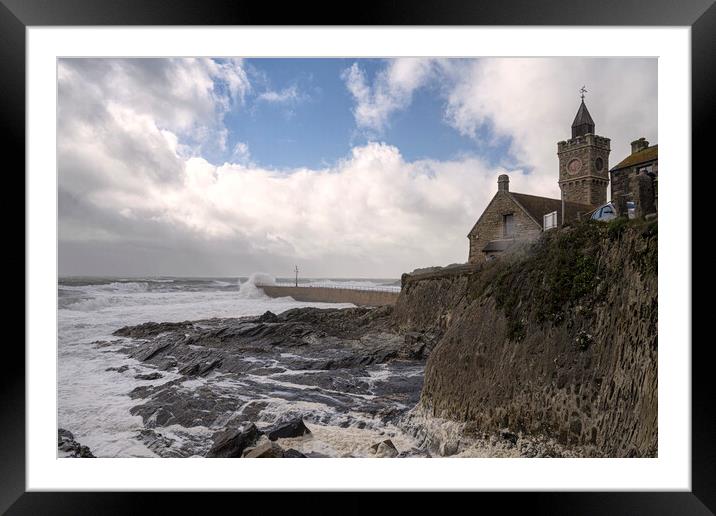 storm Porthleven Framed Mounted Print by kathy white