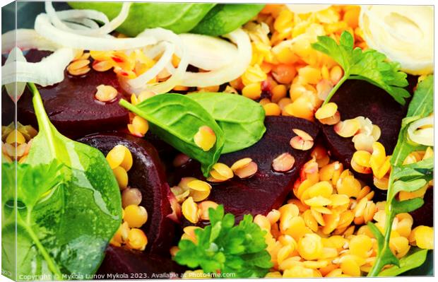 Low calorie lentil salad, food background Canvas Print by Mykola Lunov Mykola
