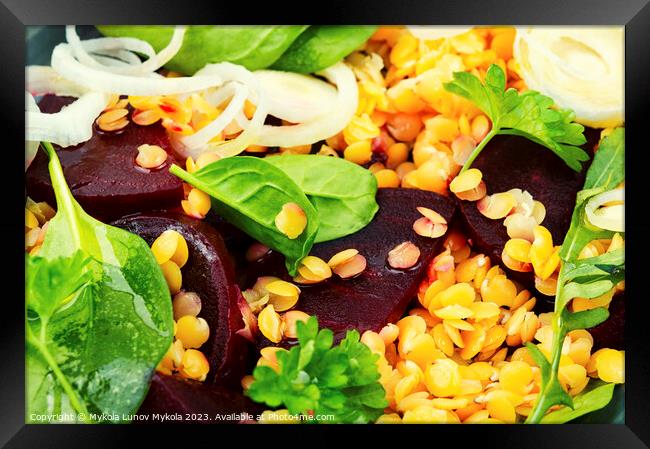 Low calorie lentil salad, food background Framed Print by Mykola Lunov Mykola