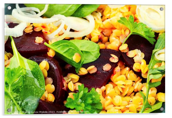Low calorie lentil salad, food background Acrylic by Mykola Lunov Mykola