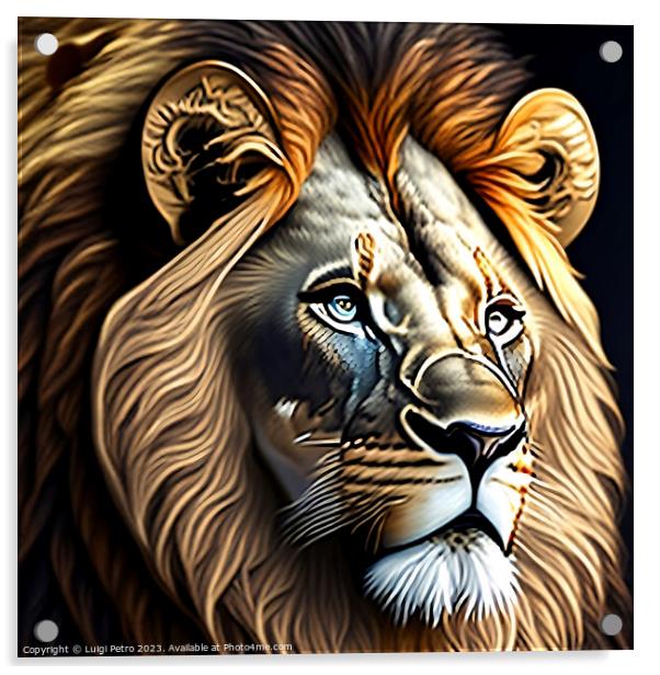 Portrait of a big male African lion. Acrylic by Luigi Petro