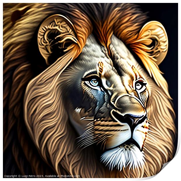 Portrait of a big male African lion. Print by Luigi Petro