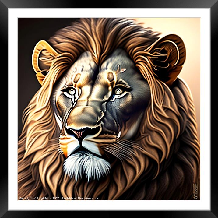 Portrait of a big male African lion. Framed Mounted Print by Luigi Petro